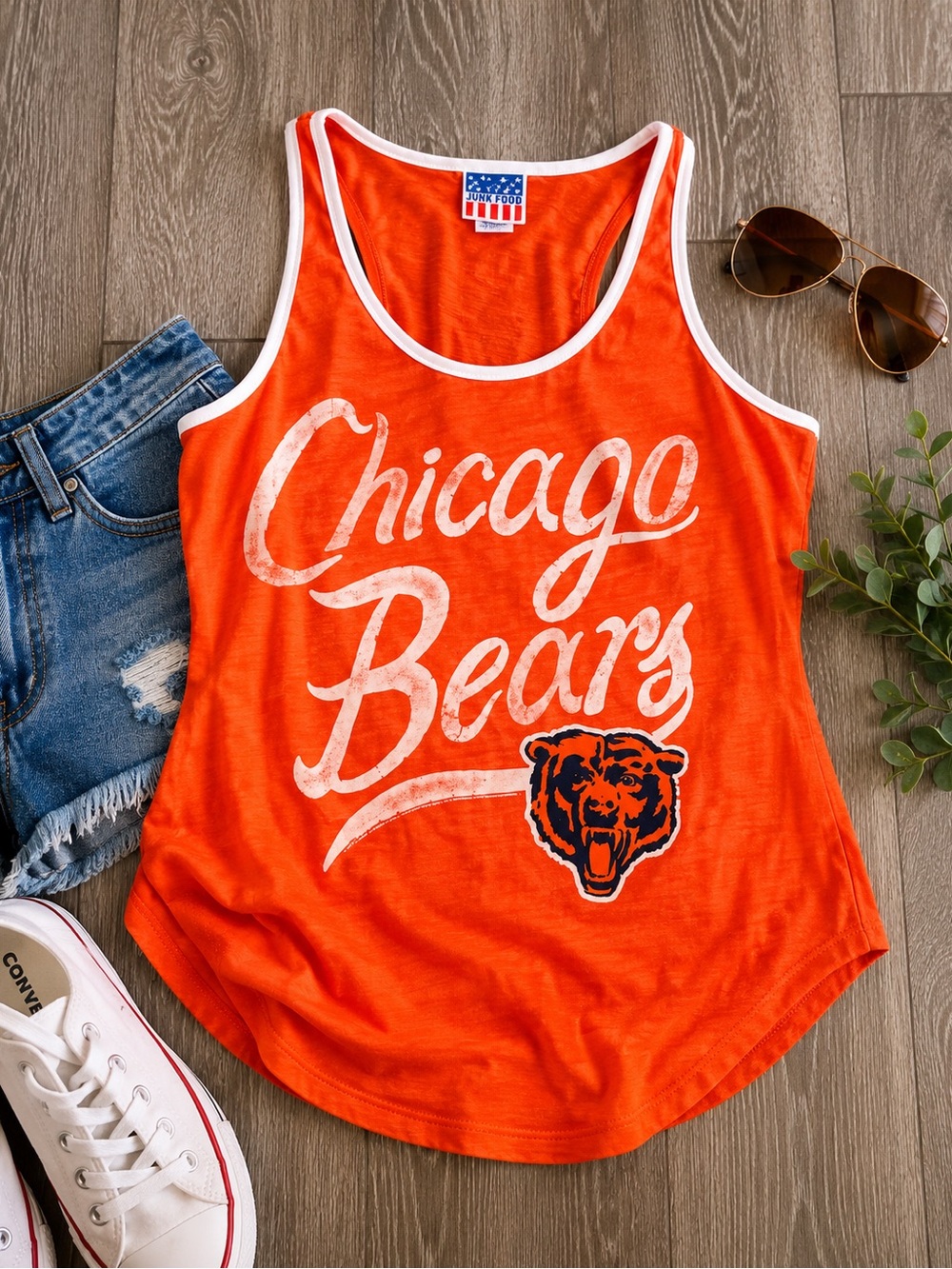 NFL Chicago Bears Vintage Ringer Tank Top Orange White Size